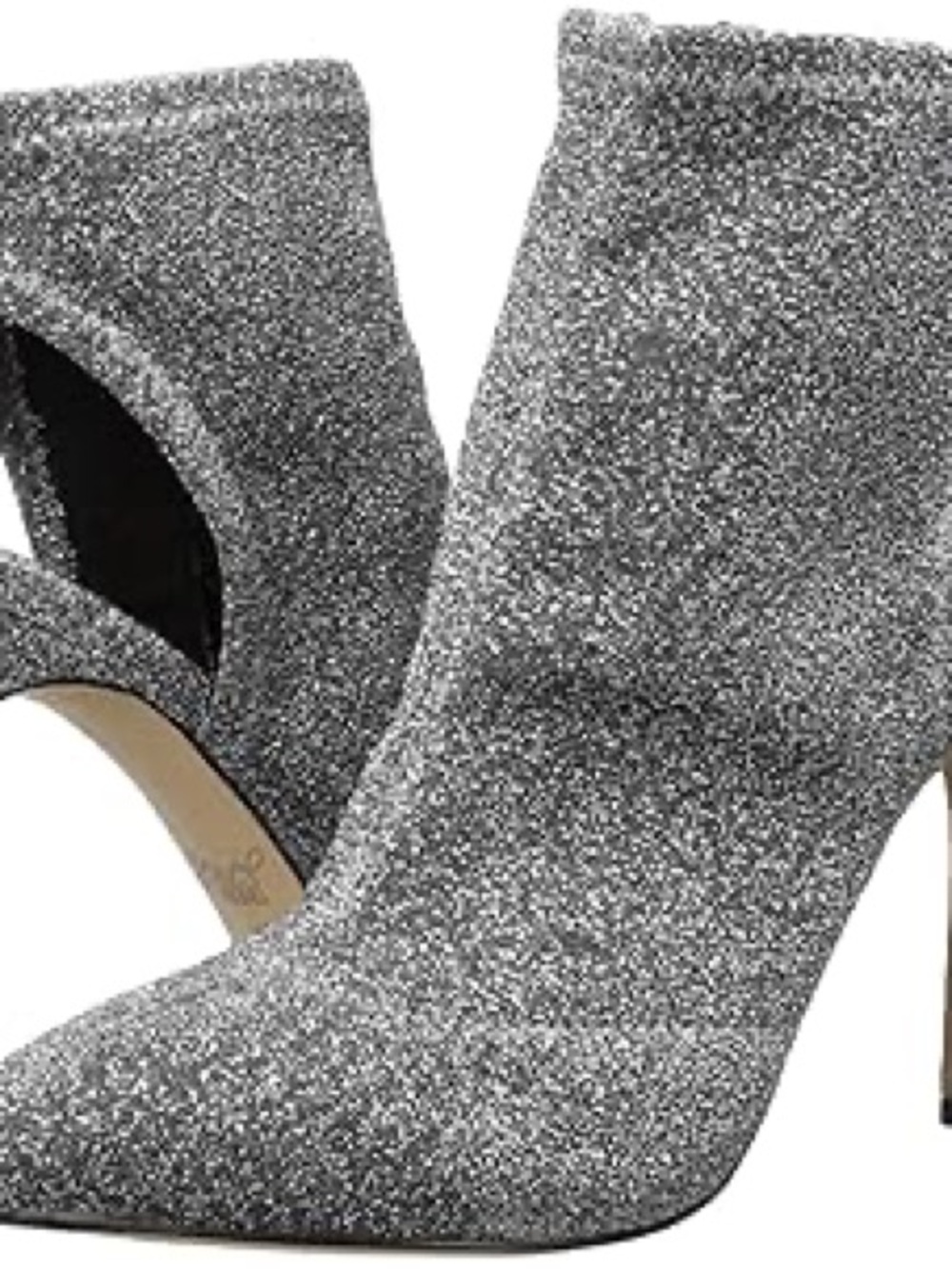 Badgley Mischka Silver Glitter Pointed Toe Ankle Booties